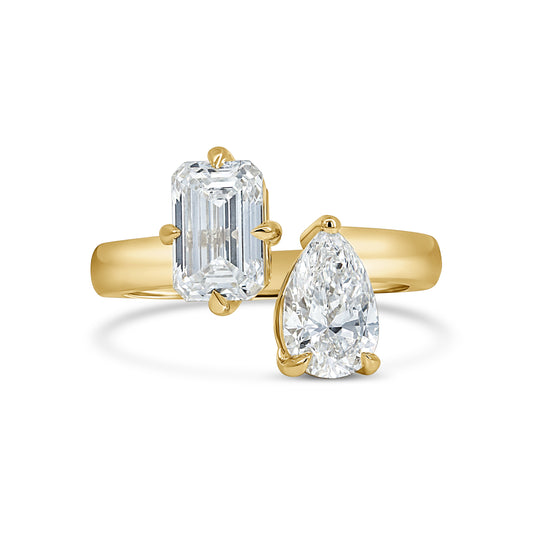 Lab Grown Open Toi et Moi Emerald & Pear Diamonds